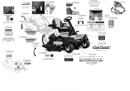 Label Map Diagram and Parts List for Z-FORCESX54KW (17AIDGJC010)(2017) Cub Cadet Lawn Tractor
